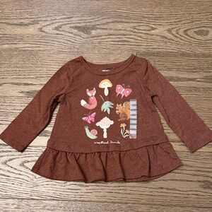 NWT Carter's Peplum Long Sleeve Tee with Nature Graphics “Woodland Friends”